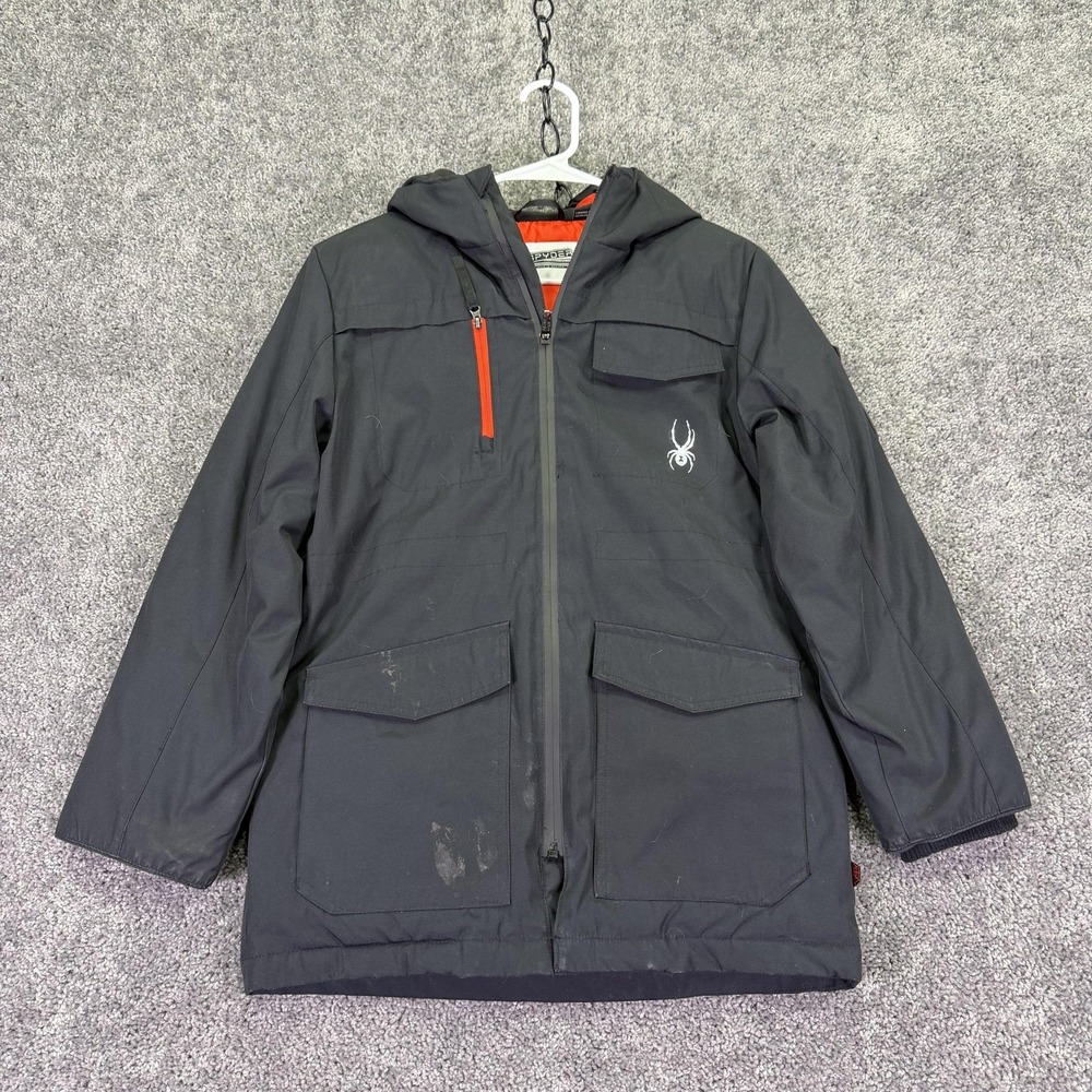 Spyder Jacket Kids M 10/12 Black Hooded Insulated Snow Ski Zip Winter Coat